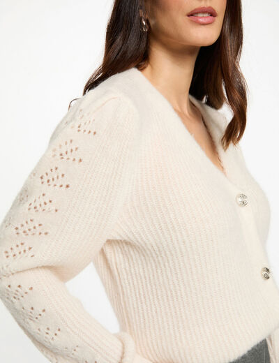 Fitted cardigan with V-neck ivory women