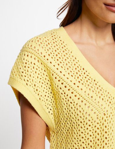 Short-sleeved openwork jumper medium yellow ladies'