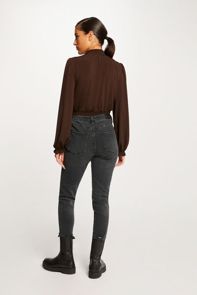 Long-sleeved t-shirt with high collar chestnut brown ladies'