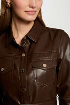 Robe courte évasée simili cuir marron femme