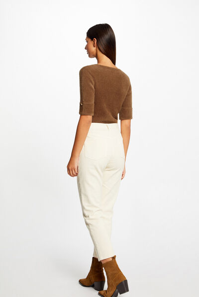 Short-sleeved ribbed jumper mid-green ladies'