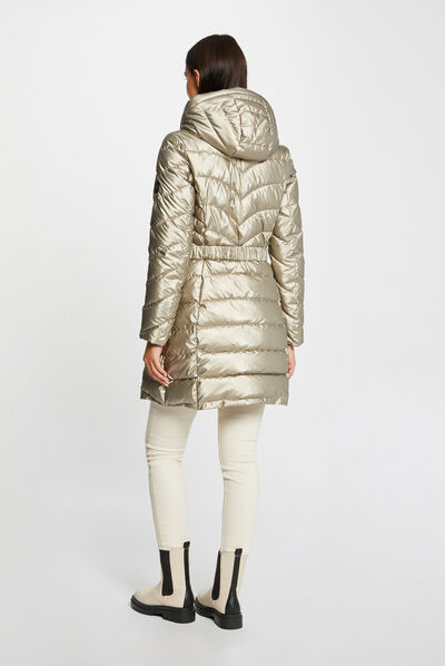 Metallised waisted padded jacket gold ladies'