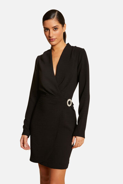 Wrap dress with buckle black ladies'