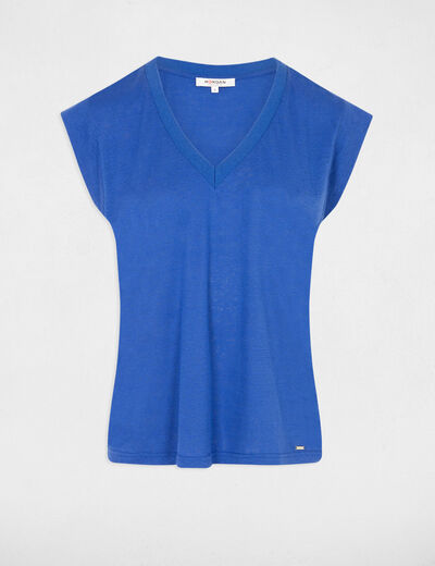 Short-sleeved t-shirt with V-neck electric blue ladies'