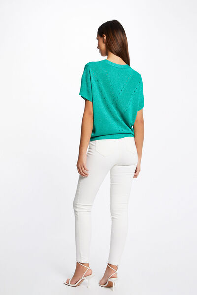 Short-sleeved jumper with V-neck light green ladies'