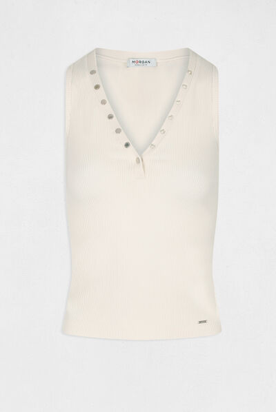 Ribbed vest top with wide straps ivory ladies'