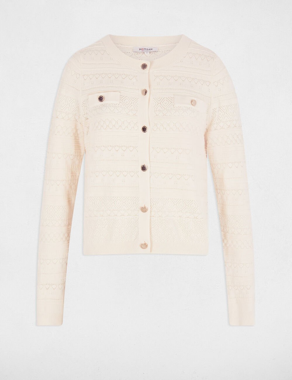Gilet col rond ivoire femme
