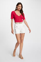 Fitted denim short ecru women