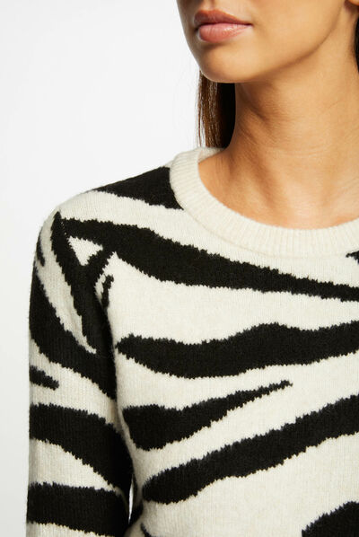 Long-sleeved jumper zebra print beige ladies'