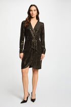 Wrap dress with sequins gold women