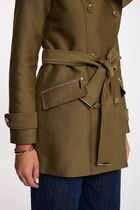 Waisted belted trenchcoat with hood khaki green women
