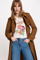 Long belted trench coat camel women