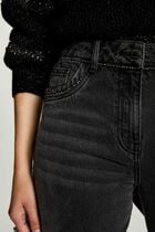 Mom jeans with rhinestones light grey women