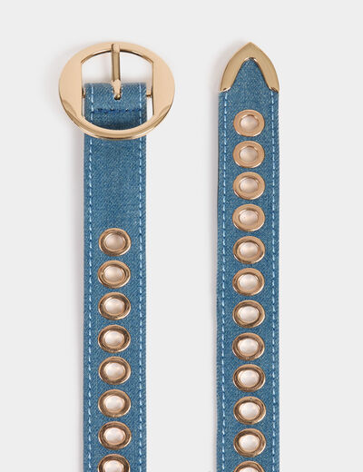Denim belt with eyelets stone wash denim women