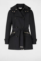 Trench cintré ceinturé à capuche noir femme