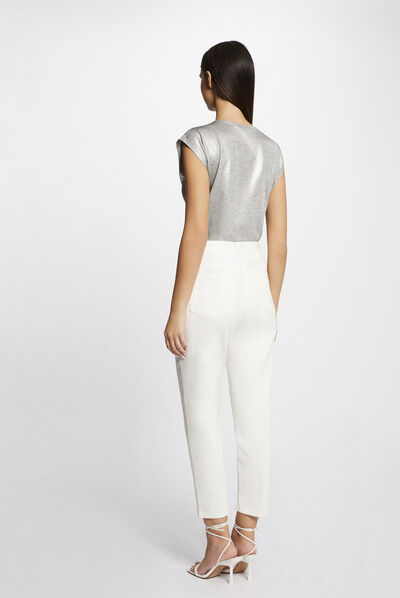 Short-sleeved metallised t-shirt silver ladies'