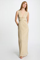 Robe longue droite jaune or femme