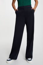 Wide-leg trousers with side stripes navy blue women
