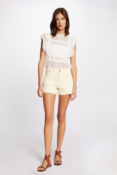 Straight shorts with braided detail straw yellow ladies'
