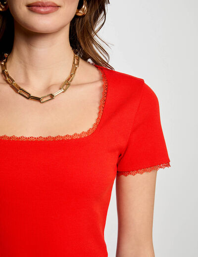 Short-sleeved ribbed t-shirt orange women