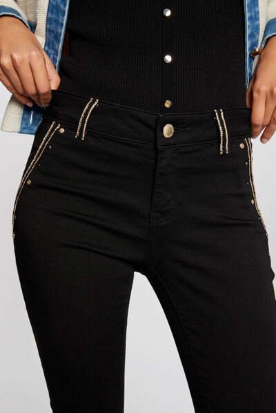 Standard waisted skinny jeans with studs black ladies'