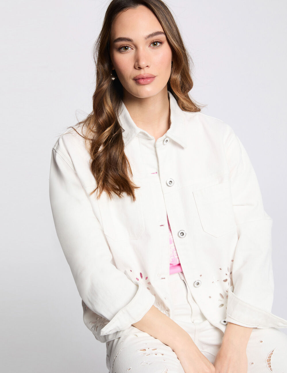 Embroidered denim jacket white women