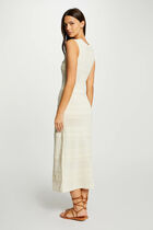 Robe tricot longue ajustée ivoire femme