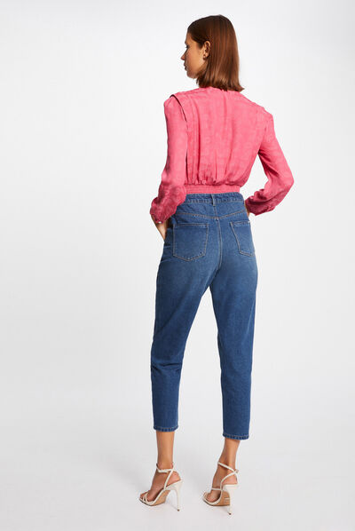 Printed long-sleeved blouse fuchsia ladies'