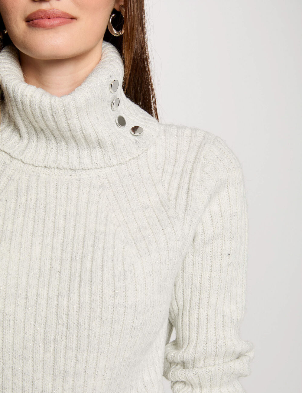 Jumper turtleneck with buttons light grey women