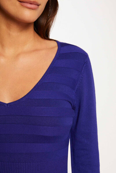 Long-sleeved jumper with V-neck mid blue ladies'