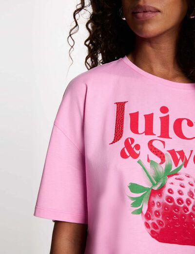 Cropped printed t-shirt pink women