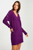 Straight knitted dress eyelets purple women