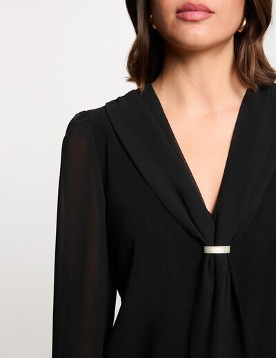 T-shirt with voile and tie neck black women
