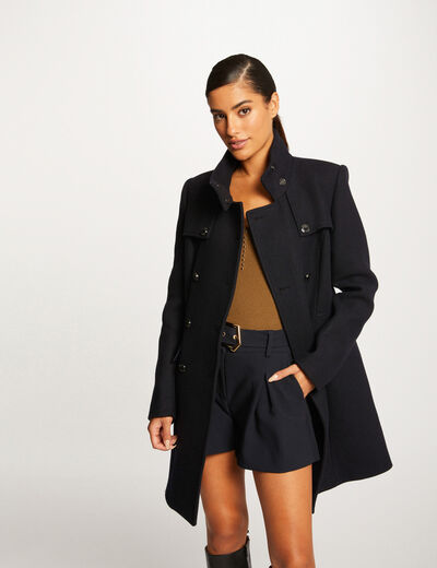 Straight buttoned coat navy ladies'