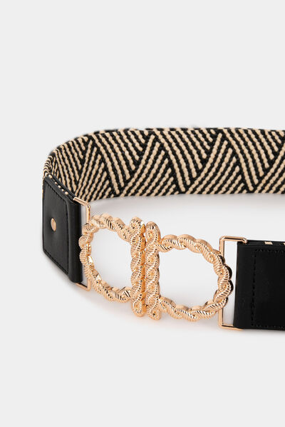 Elasticised belt with geometric effect black ladies'