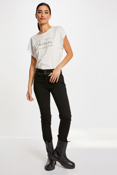 Standard waisted slim jeans with studs black ladies'