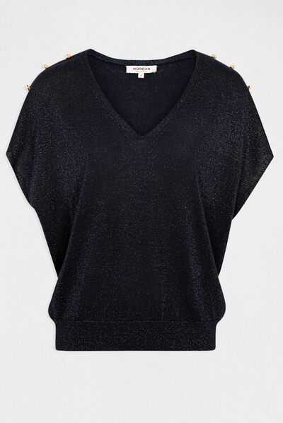 Short-sleeved jumper with V-neck navy ladies'
