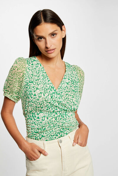 Short-sleeved t-shirt abstract print green ladies'