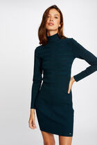 Knitted fitted dress with turtleneck mid-green women