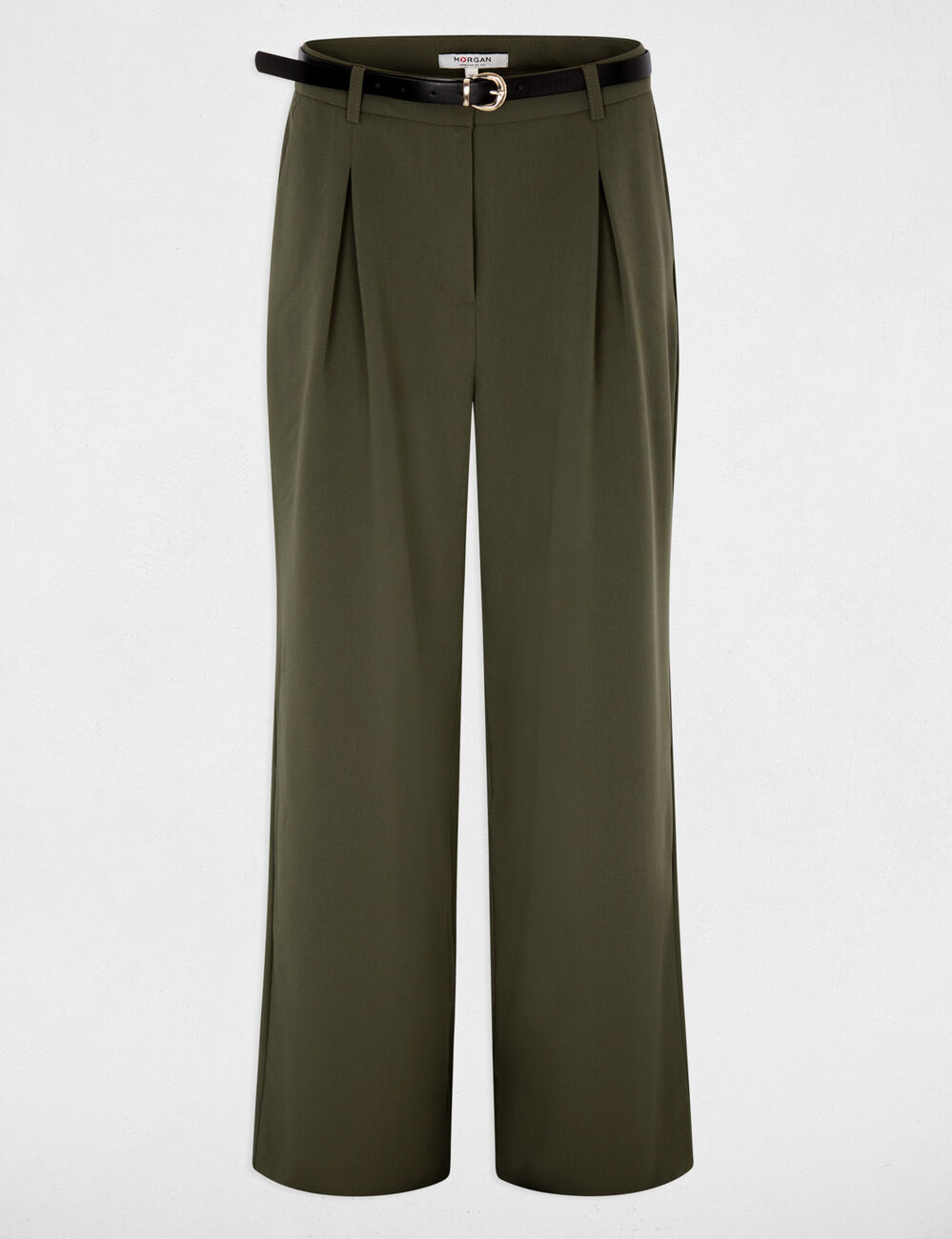 High-waisted wide-leg trousers khaki green women
