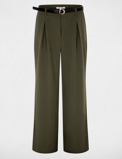 High-waisted wide-leg trousers khaki green women