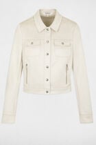 Buttoned suede jacket ecru women