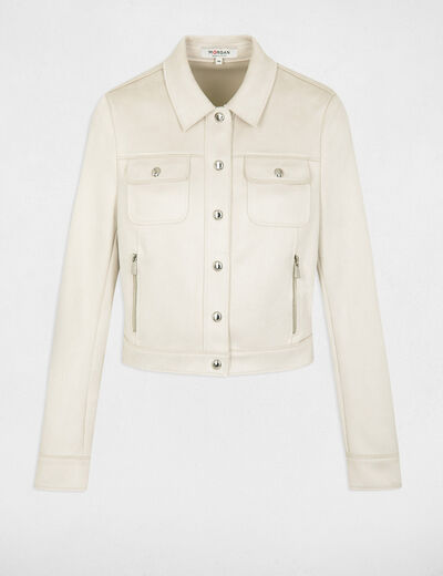 Buttoned suede jacket ecru women