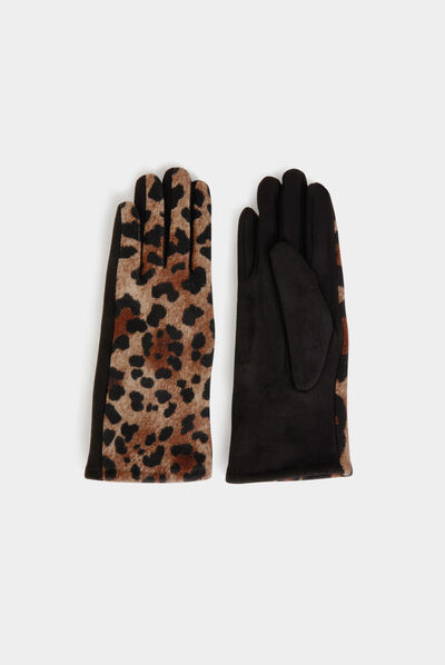 Gloves with leopard print black ladies'