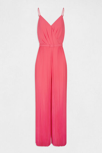 Wide leg pleated jumpsuit with open back pink ladies'