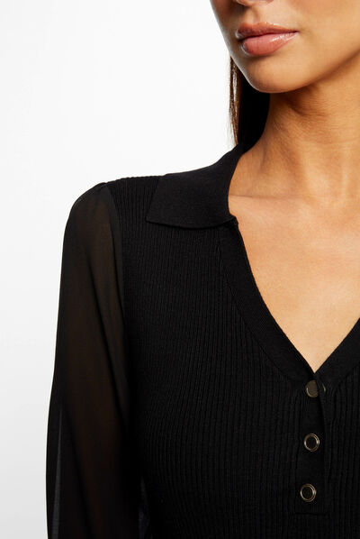 Jumper semi-transparent long sleeves black ladies'