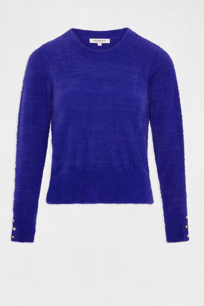 Long-sleeved jumper with round neck mid blue ladies'