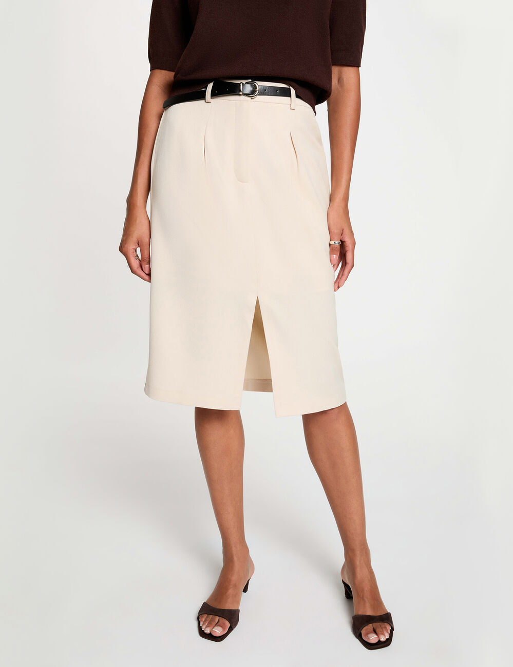 High-waisted pencil skirt beige women