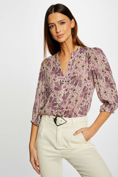 3/4-length sleeved shirt vegetal print multico ladies'