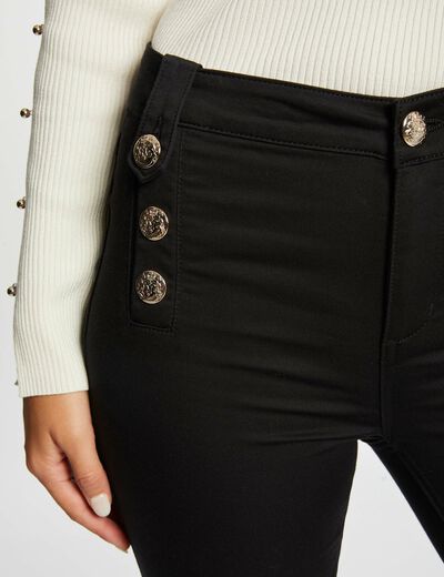 Pantalon skinny avec boutons décoratifs noir femme